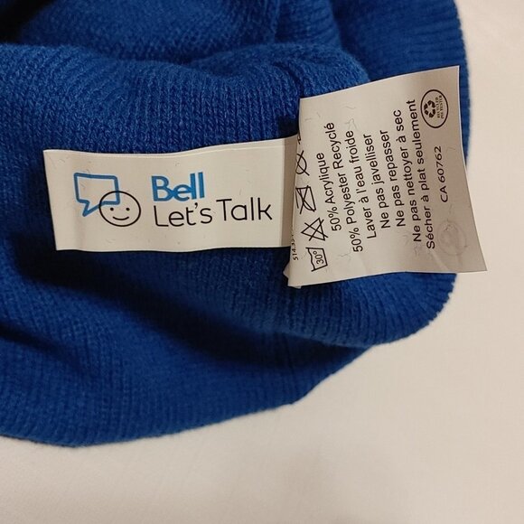 Bell Let's Talk Day White and Blue Striped Toque Brand New - Picture 3 of 3